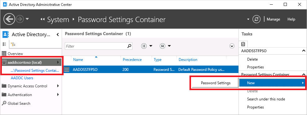 Create a password policy in the Active Directory Administrative Center