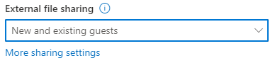 Screenshot of SharePoint site-level sharing settings set to New and existing settings.
