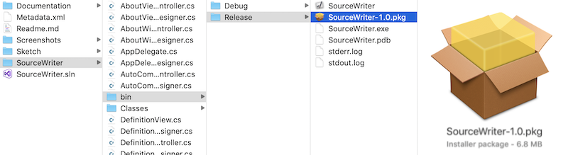 Selecting the build package in Finder