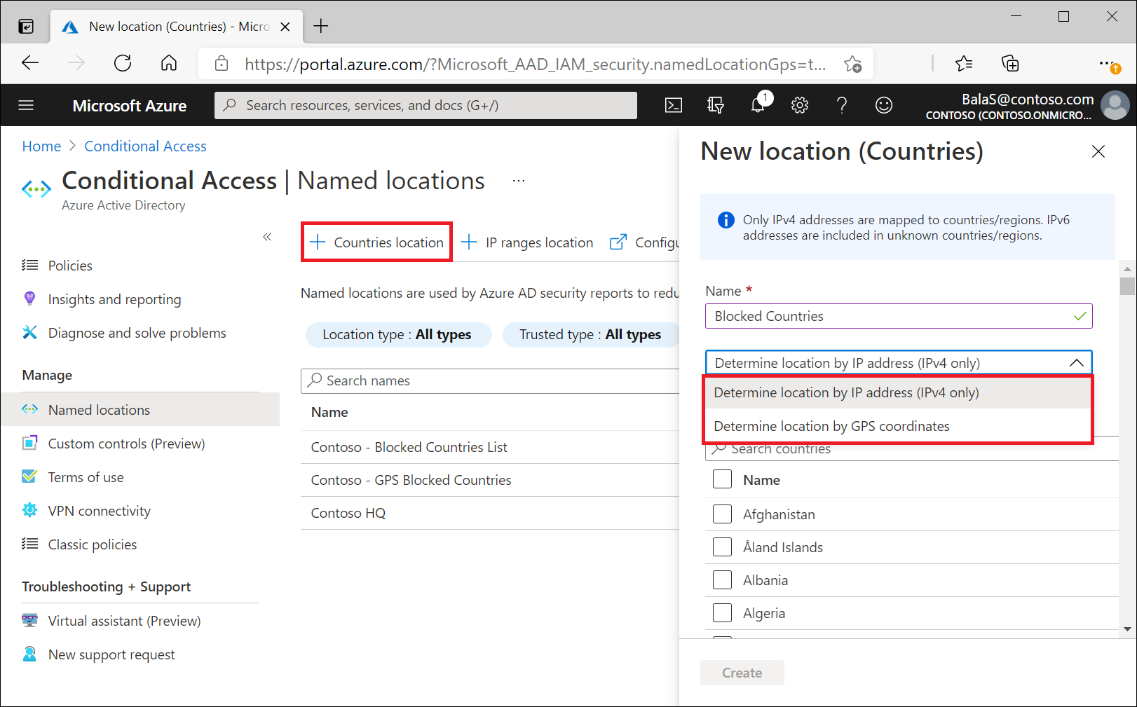 Country as a location in the Azure portal