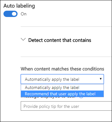 Option for recommending a sensitivity label to users.