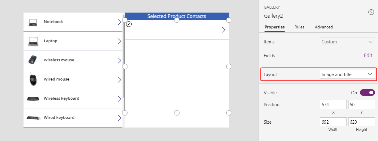 ContactsGallery konfigurēšana - izkārtojums.