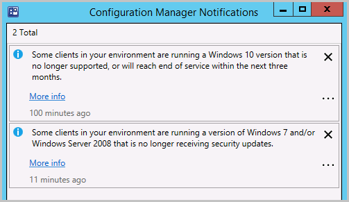 Screenshot of in-console notifications for operating systems past the end of support date