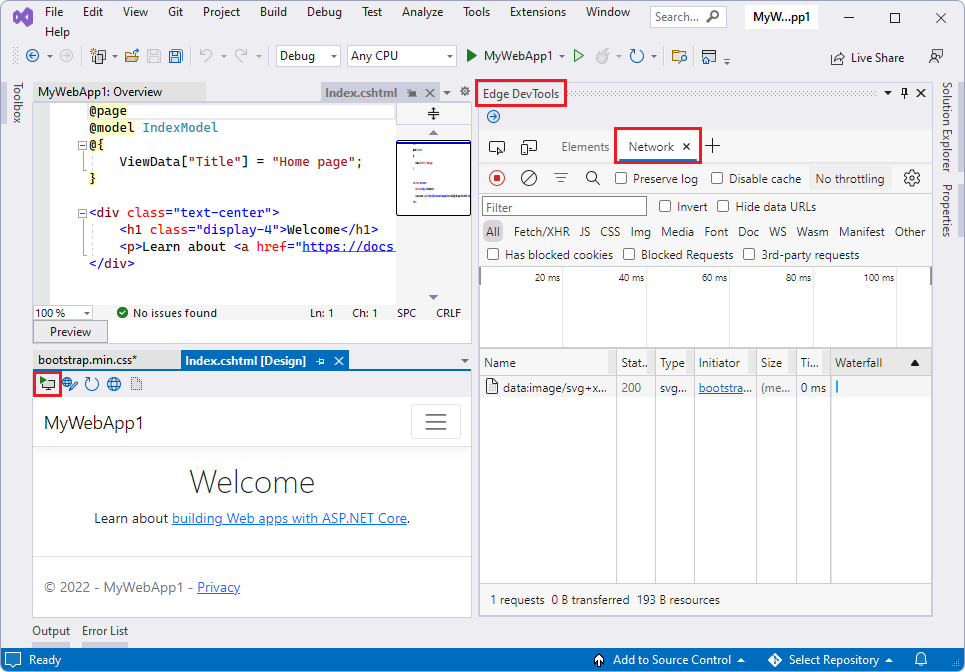 Microsoft Edge Developer Tools for Visual Studio: Network tool of DevTools