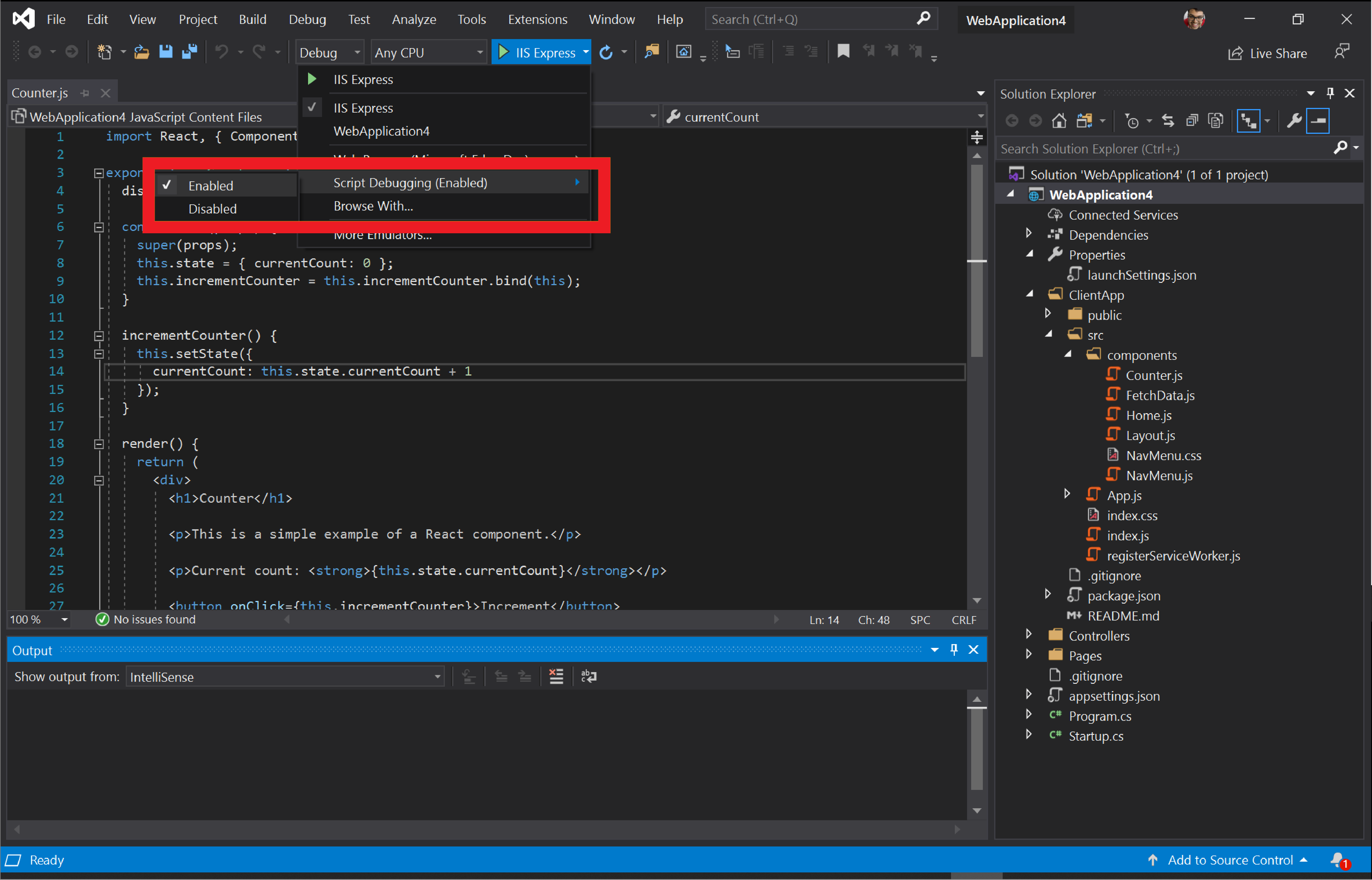 Turn on script debugging in Visual Studio