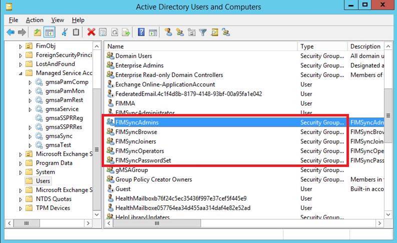The Active Directory Users and Computers window
