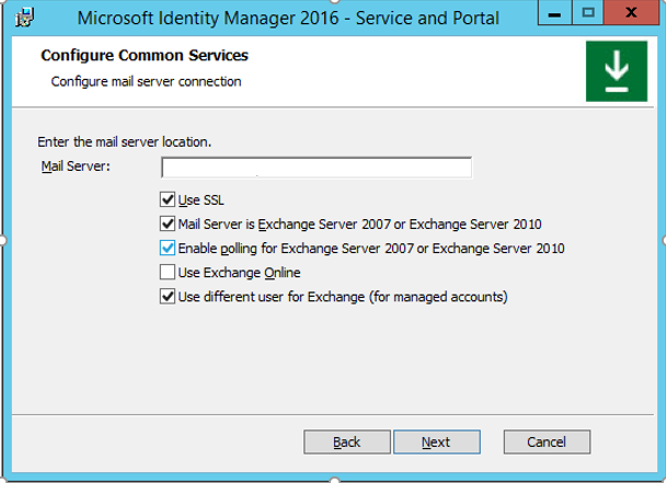 The "Configure mail server connection" window