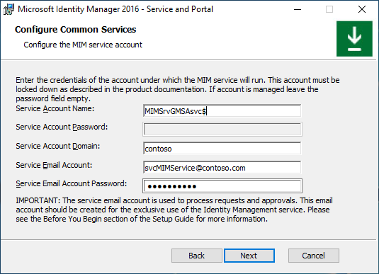 Configure the MIM service account image - option F