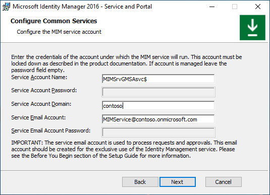 Configure the MIM service account image - option H