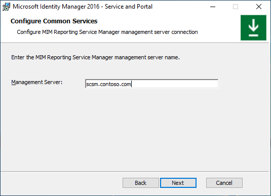 SCSM server name screen image - option A
