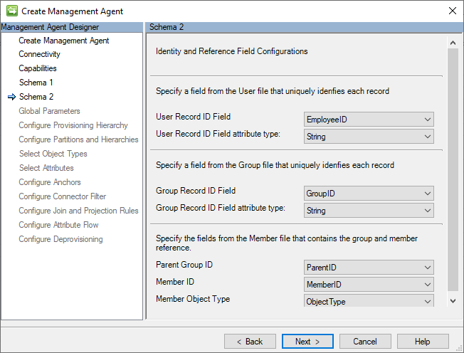 Screenshot of Schema 2 (Identity and Reference Field Configurations) page