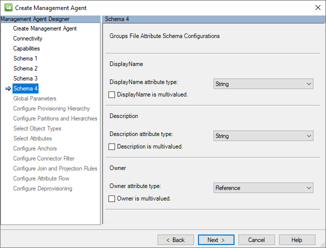 Screenshot of Groups File Attribute Schema Configurations page