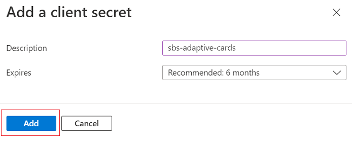 The screenshot shows how to enter description for the client secret.
