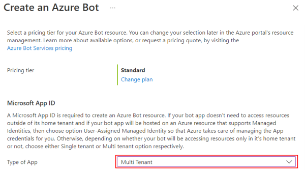 Screenshot shows how to select multitenant for Microsoft AppID.