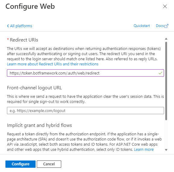 Screenshot shows the Configure Web page to provide inputs.