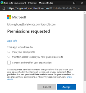 Microsoft Entra consent dialog