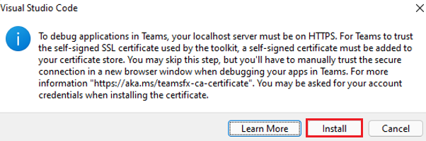 Screenshot shows the certificate to install.