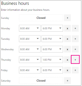 Image of Business hours UI.