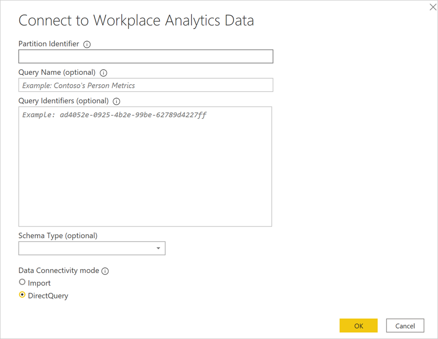 Enter Workplace Analytics data connections.