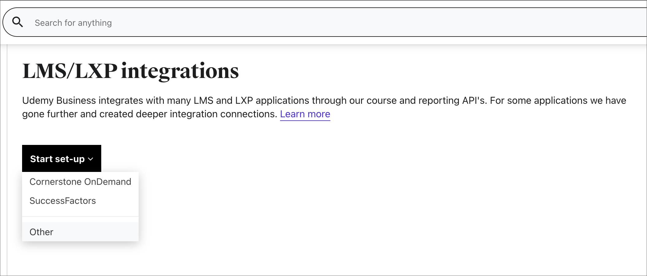Image of the LMS/LXP Integrations settings page.