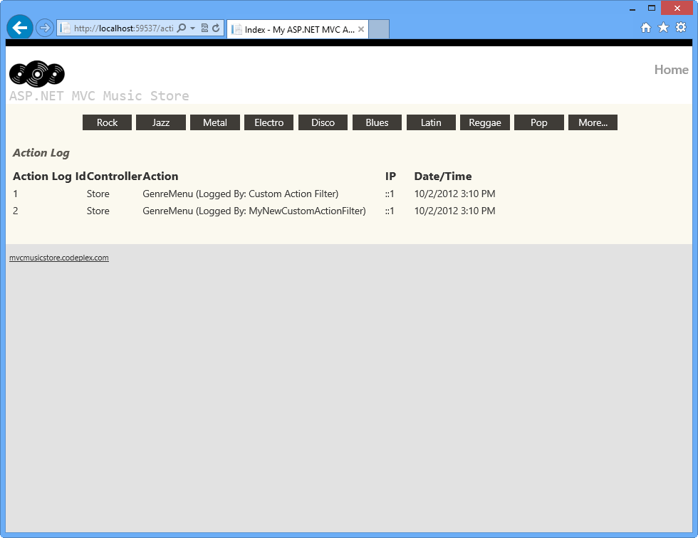 Screenshot shows the Action Log tracker status in its initial state.
