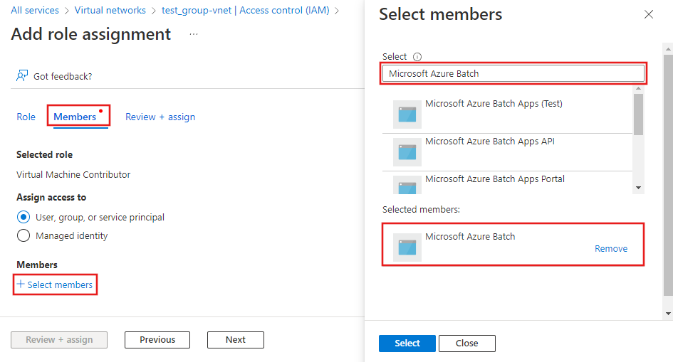 Screenshot showing the Microsoft Azure Batch service principal.