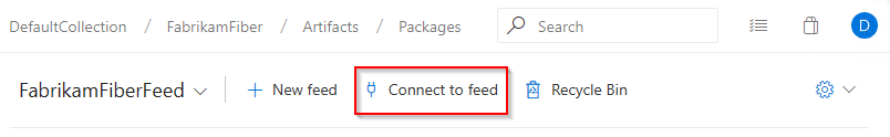 A screenshot showing how to connect to a feed in Azure DevOps Server 2019.1.
