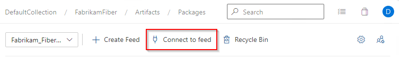 A screenshot showing how to connect to a feed in Azure DevOps Server 2020.1.