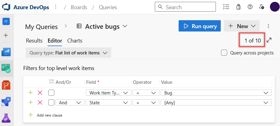 Query bugs any state, count of work items summary