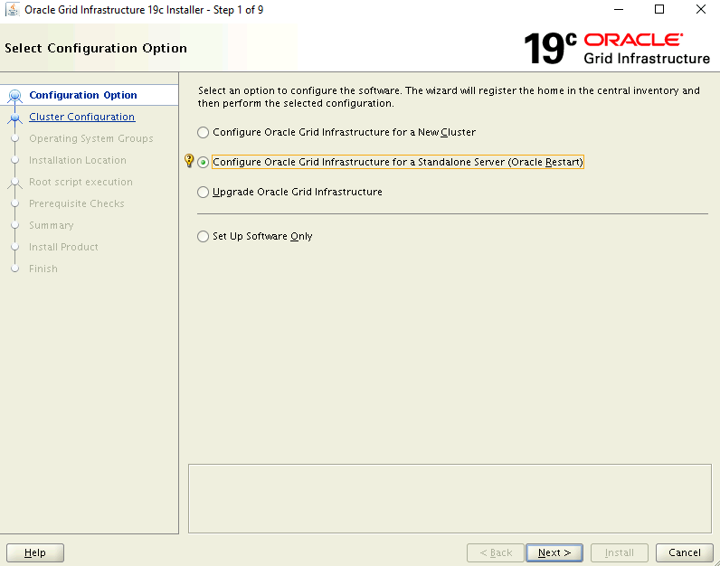 Screenshot of the installer's Select Configuration Option page.