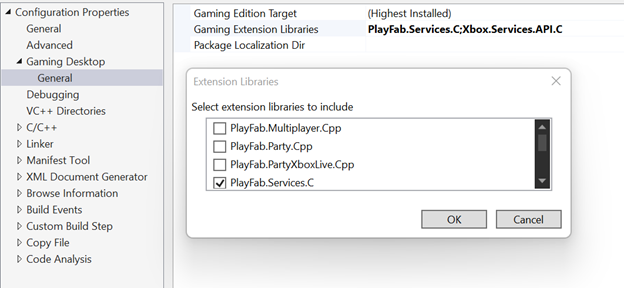 Select PlayFab.Services.C Extension Library