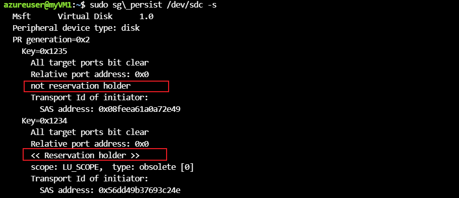 Screenshot of disk status with V M 1 reservation.