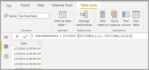 Screenshot that shows the first table.