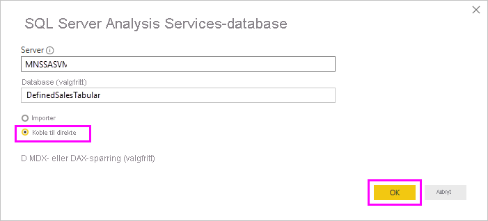Analysis Services-detaljer