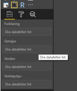 Screenshot of Power BI, which shows the data fields buckets are empty.
