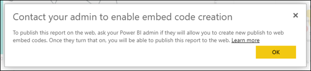 Screenshot of Contact your Power BI admin.