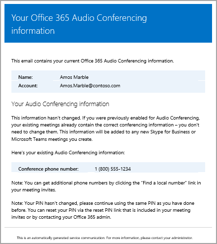 Dial-in conferencing email.