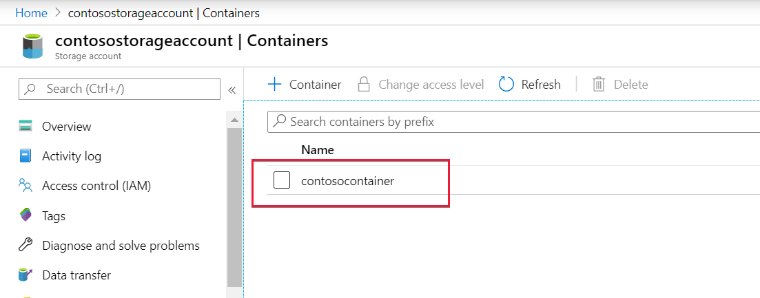 Schermopname van de container of het bestandssysteem die u moet selecteren.