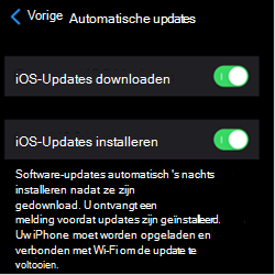 Schermopname van automatische update-instellingen op iOS-/iPadOS Apple-apparaten.