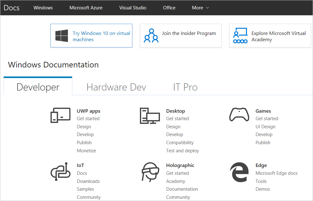 Windows Hub-pagina