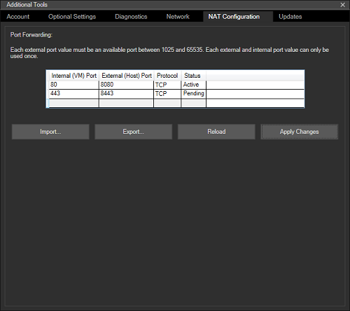 Tabblad NAT-configuratie holoLens-emulator