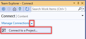 Screenshot of Connect to projects highlighted for selection.