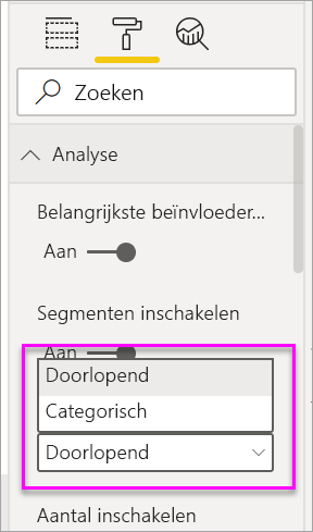 Screenshot of drop-down menu to change from categorical to continuous.