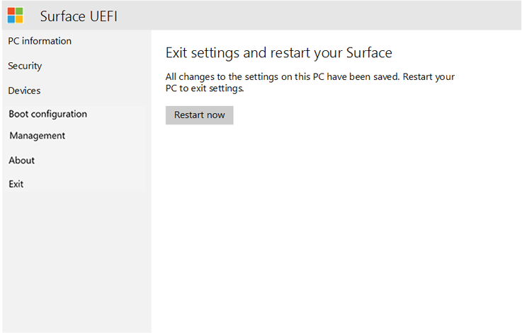 Exit Surface UEFI and restart the device.