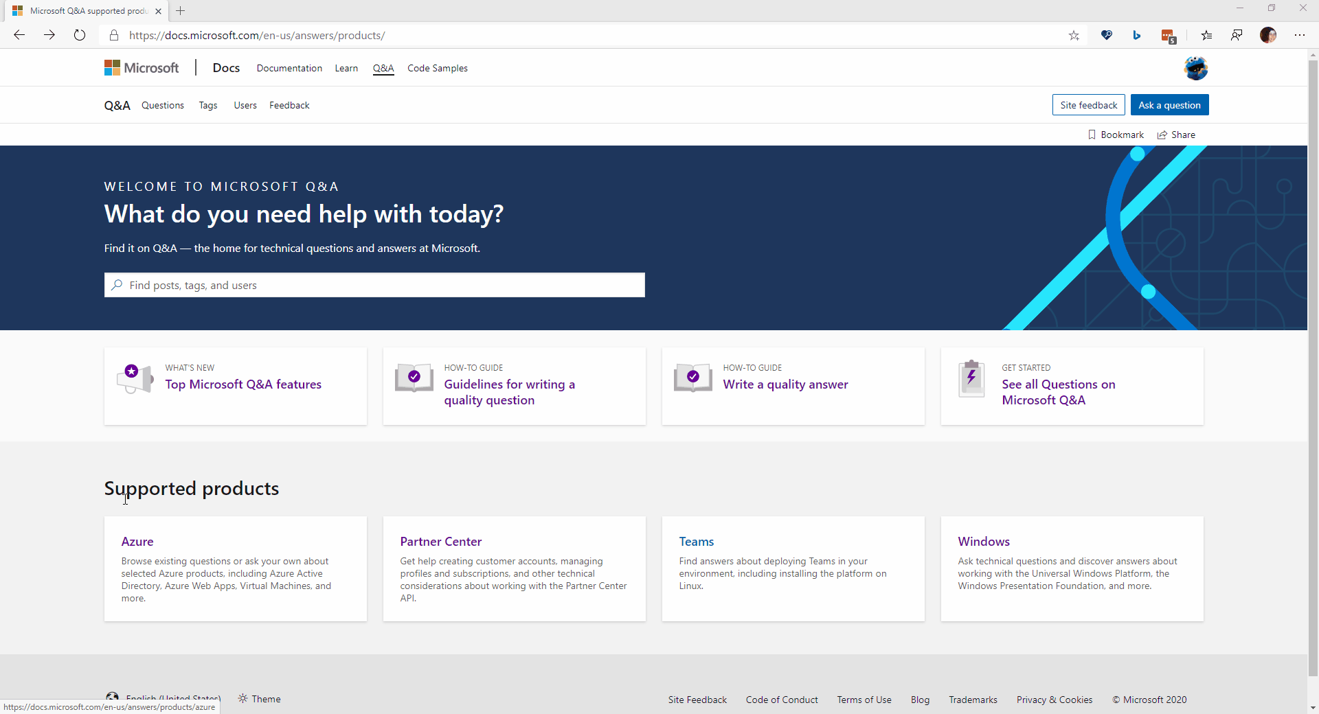 Startpagina van Microsoft Q&A