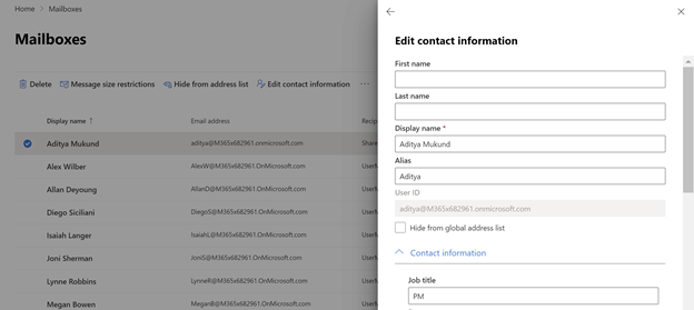 hide from GAL feature in mailbox