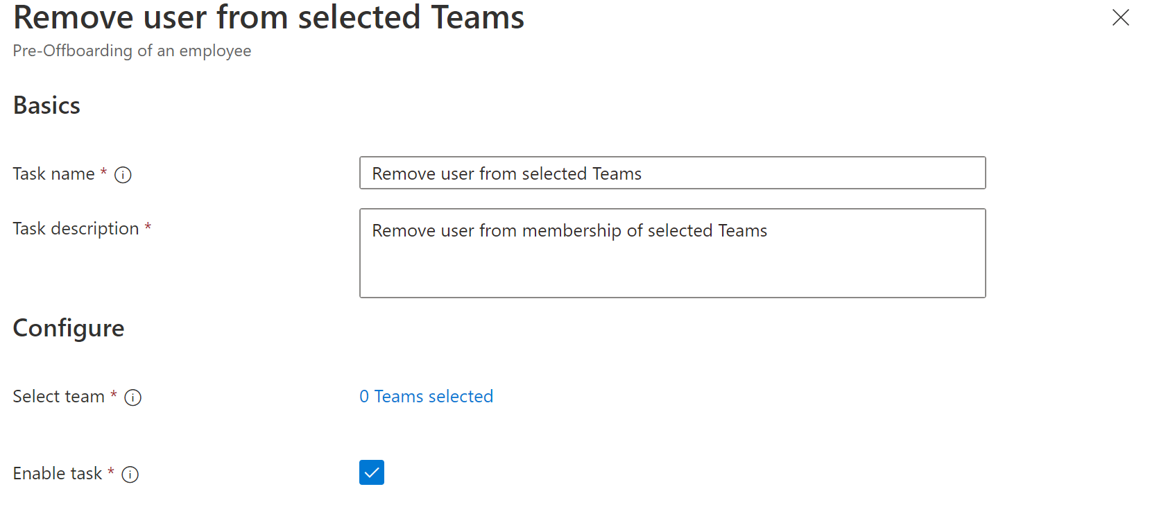 Schermopname van de taak Werkstromen: gebruiker verwijderen uit teams.