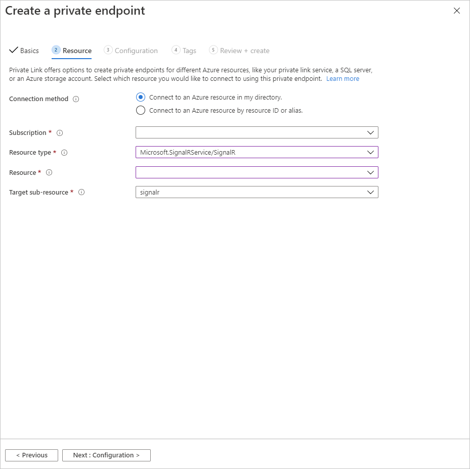 Create private endpoint - Resource