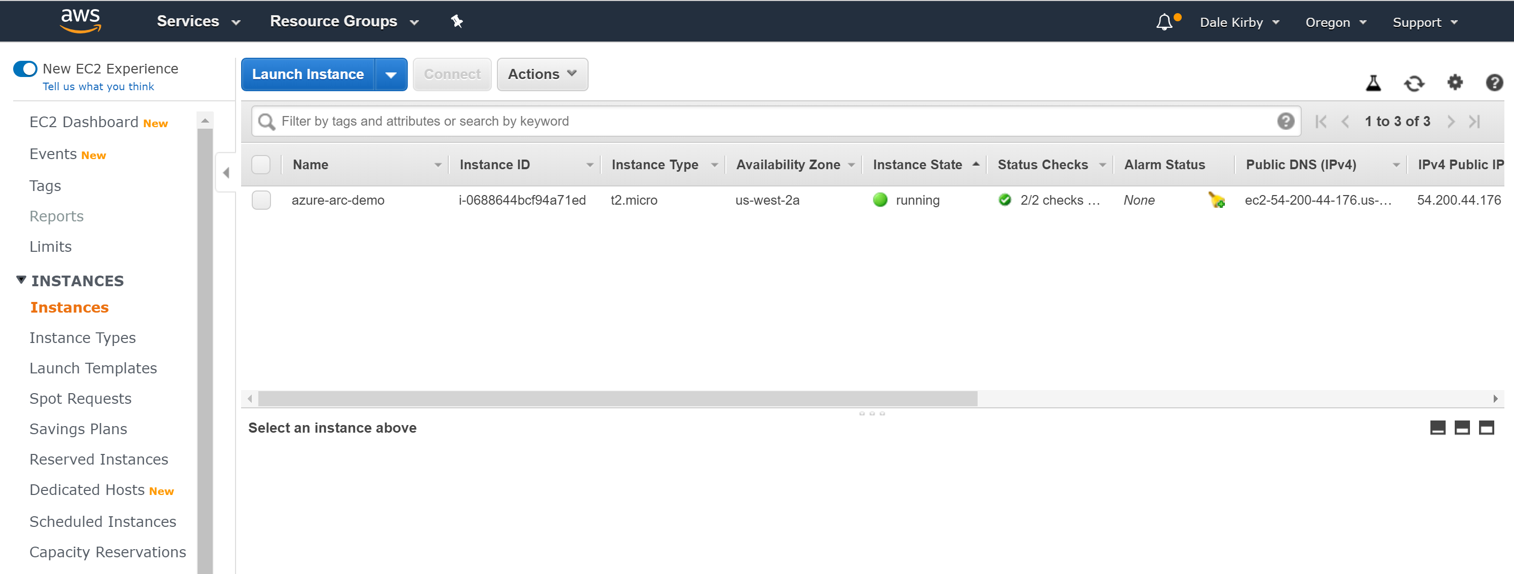 A screenshot of AWS console displaying EC2 instances.