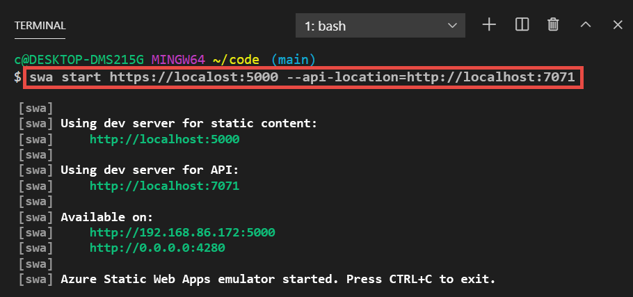 CLI-terminal Azure Static Web Apps